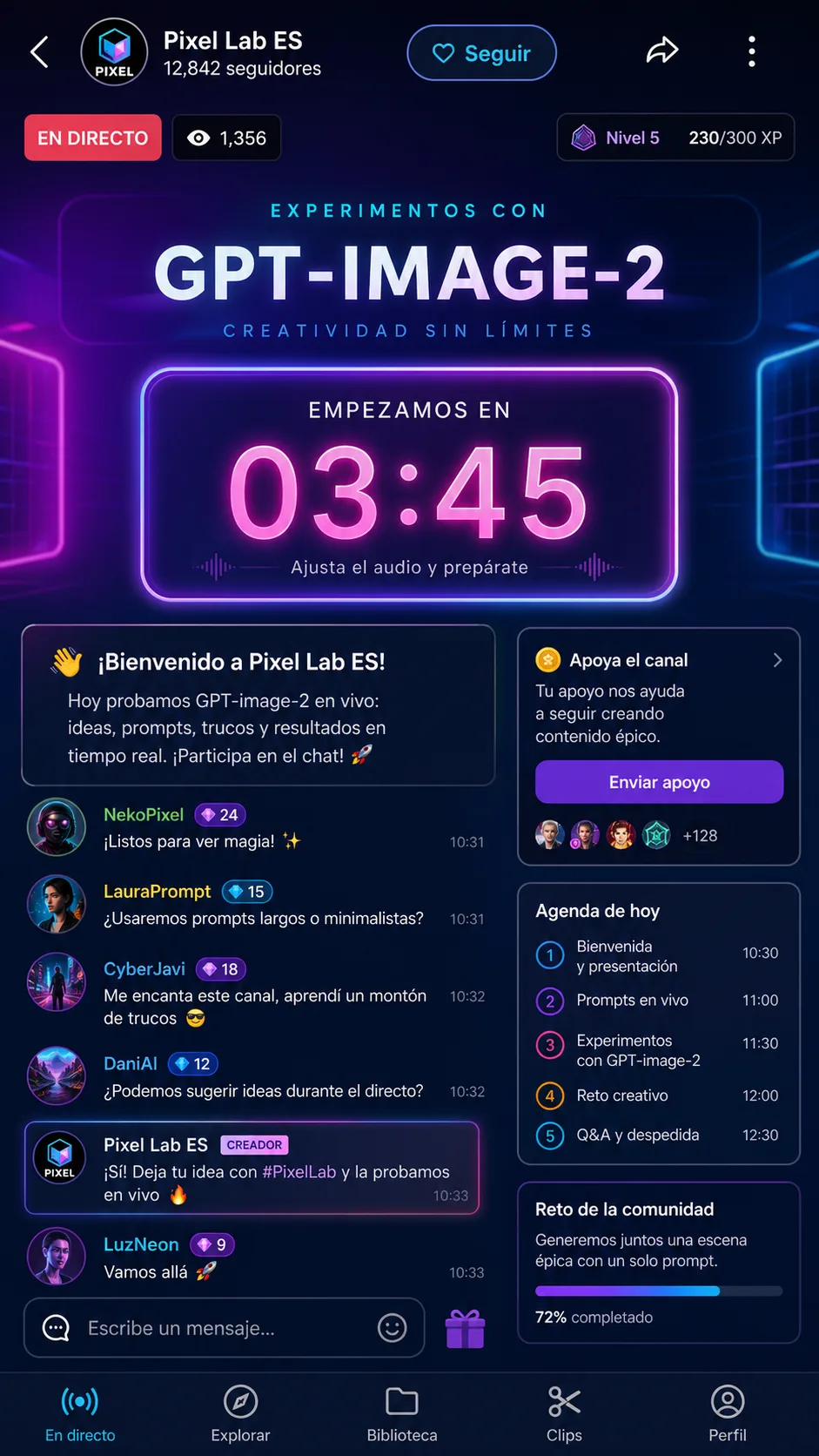 Pantalla inicio directo creadora tech