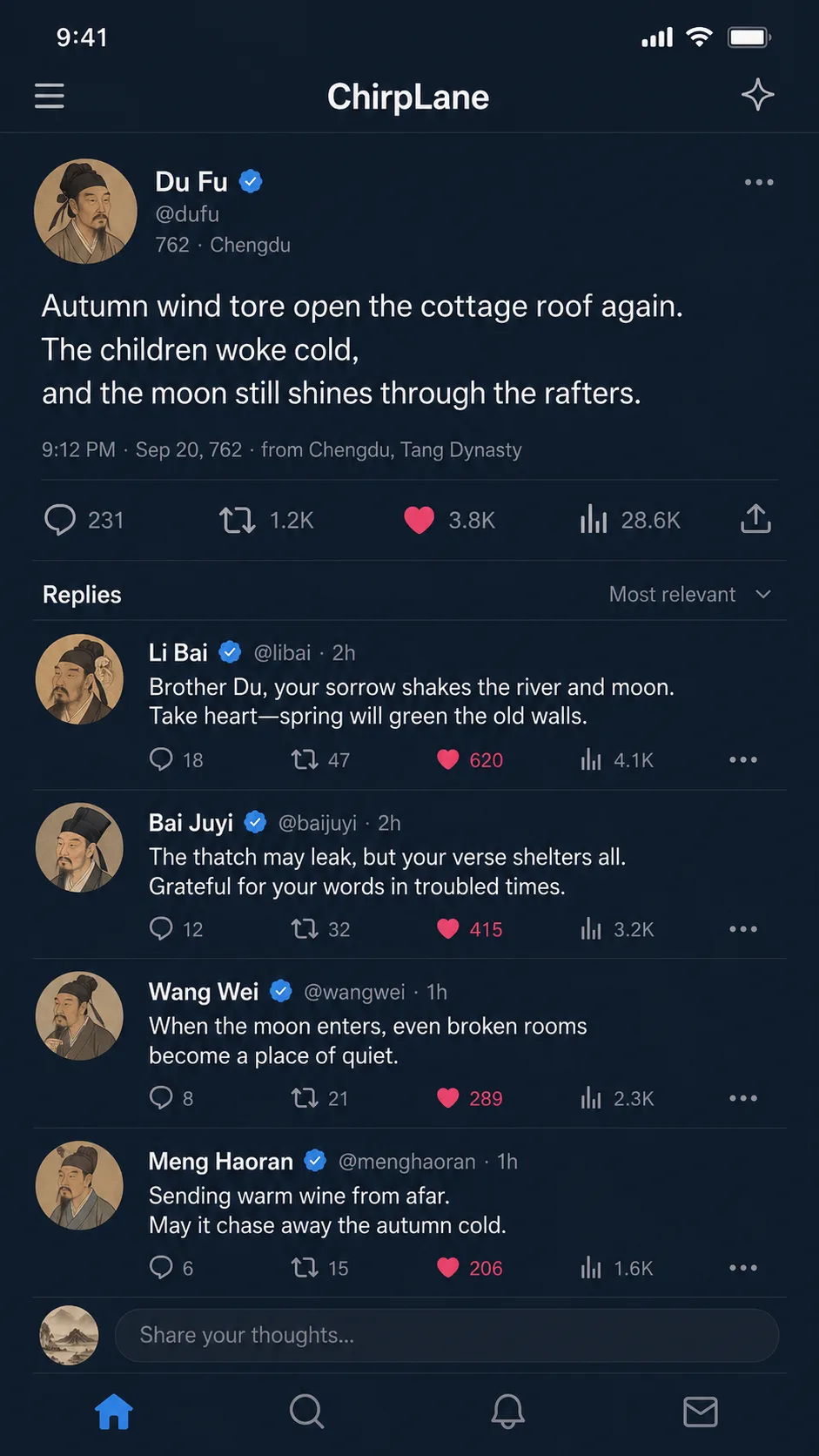 ChirpLane Du Fu Microblog Screenshot