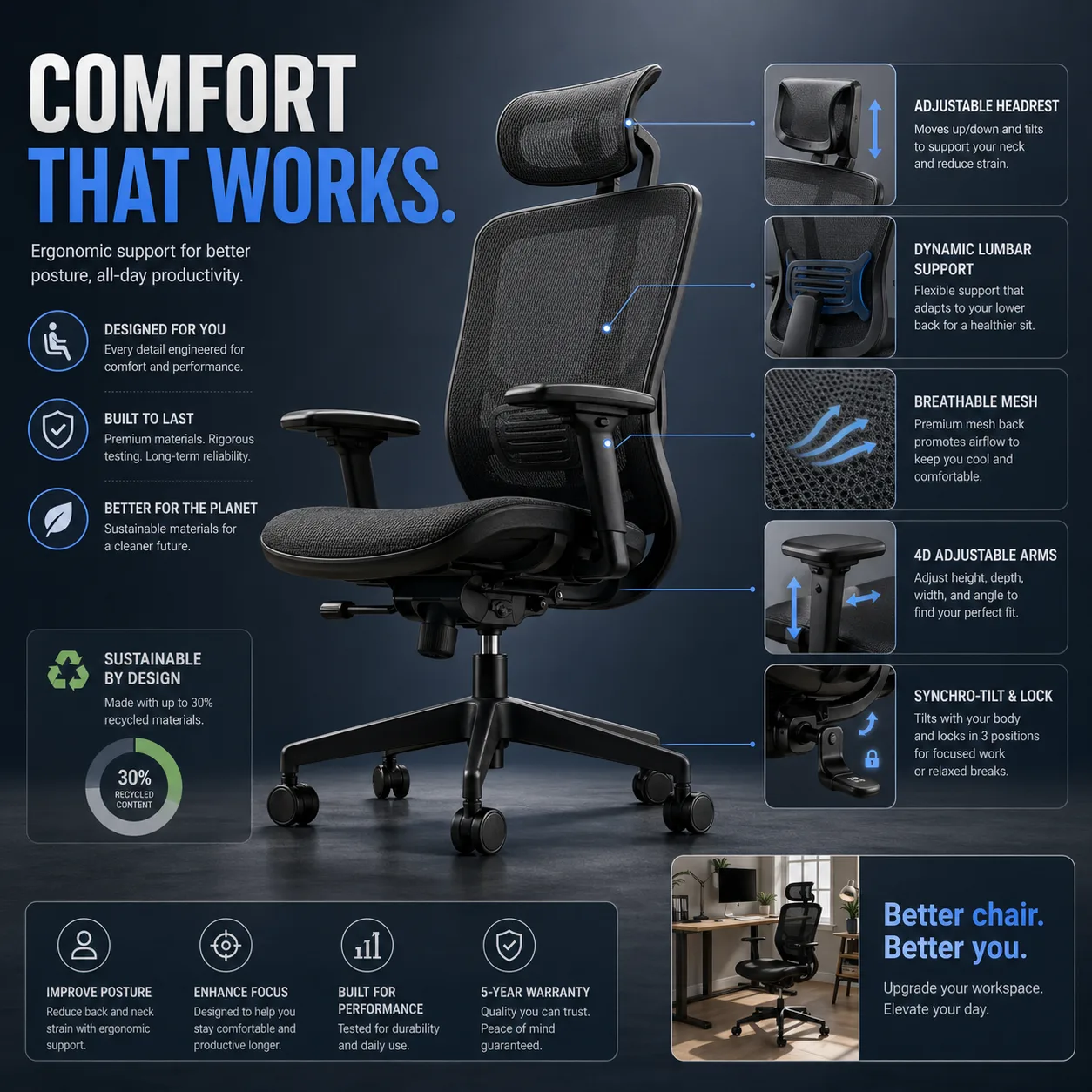Ergonomic Office Chair Feature Poster