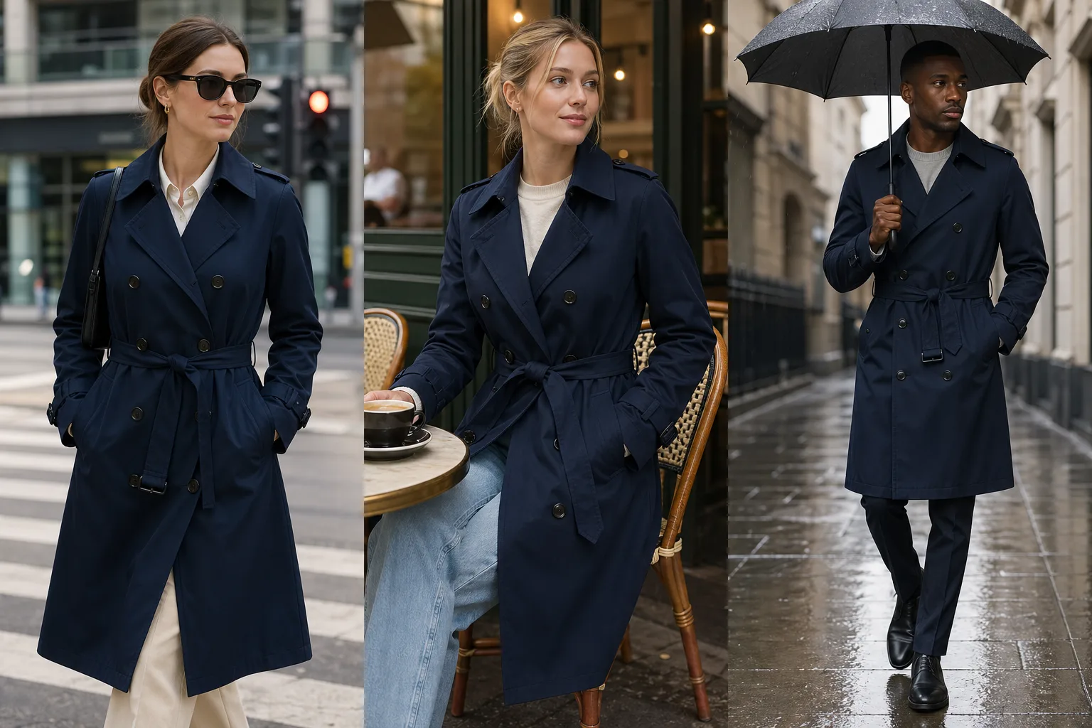 Navy Trench Coat Try-on Grid