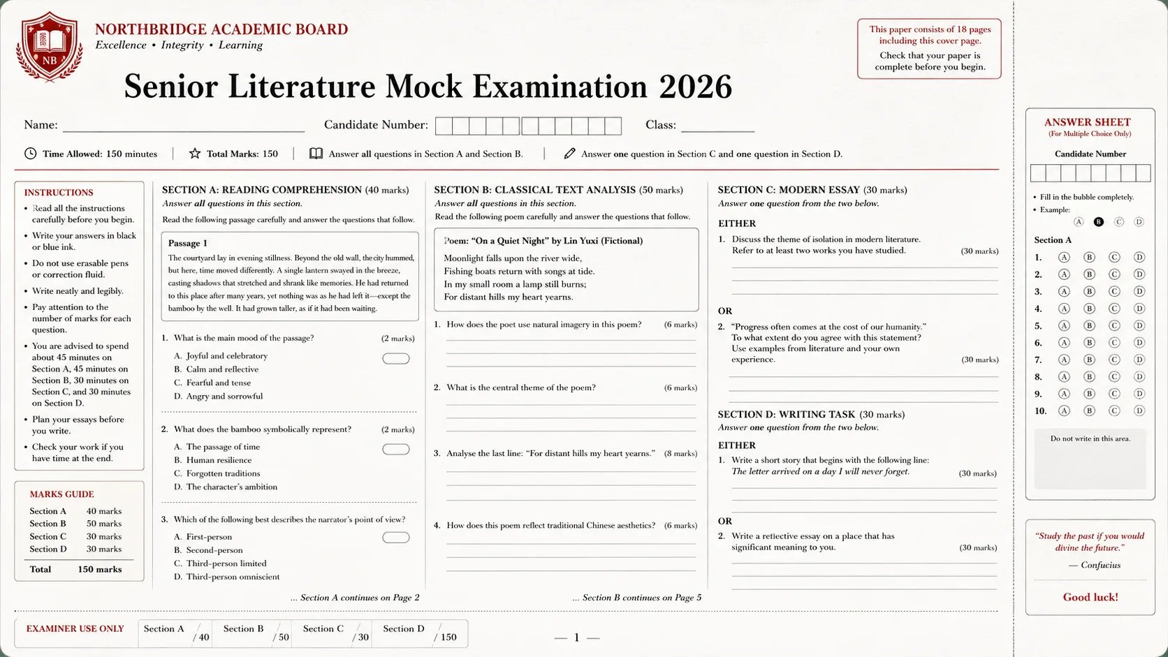Northbridge Literature Mock Exam