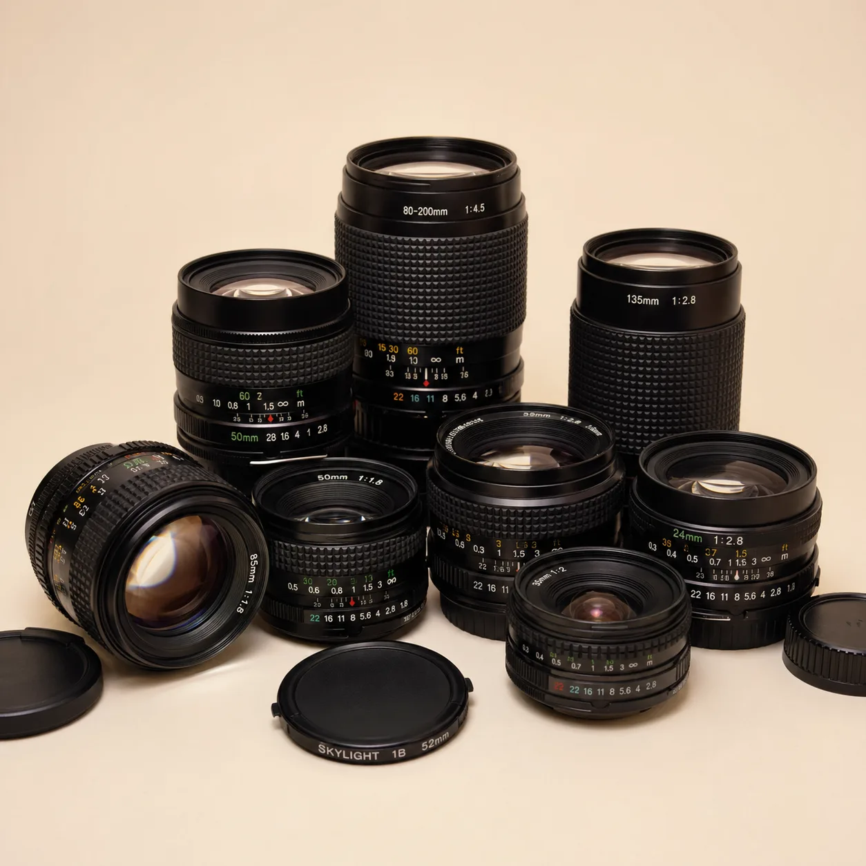 Vintage Camera Lens Collection Still Life Product Photography