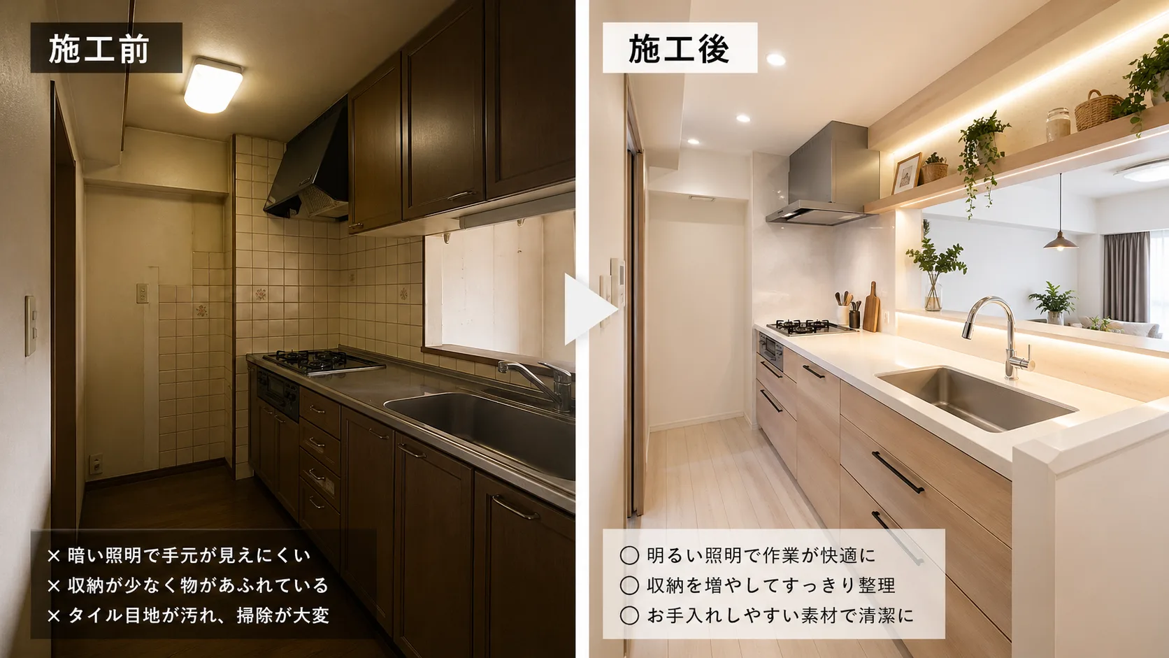 マンションキッチン改装ビフォーアフター