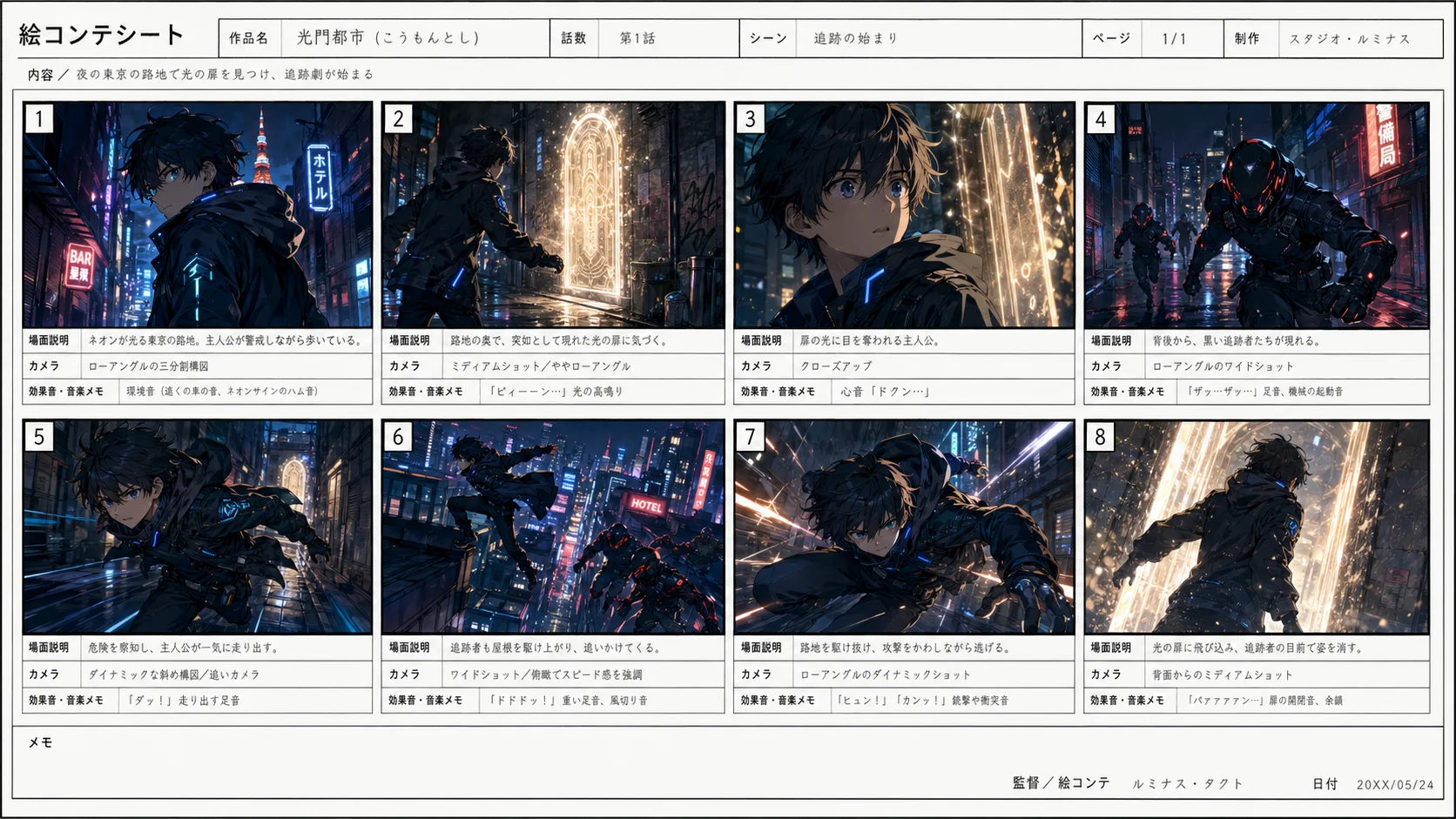 都市ファンタジーヒーローアニメ絵コンテ