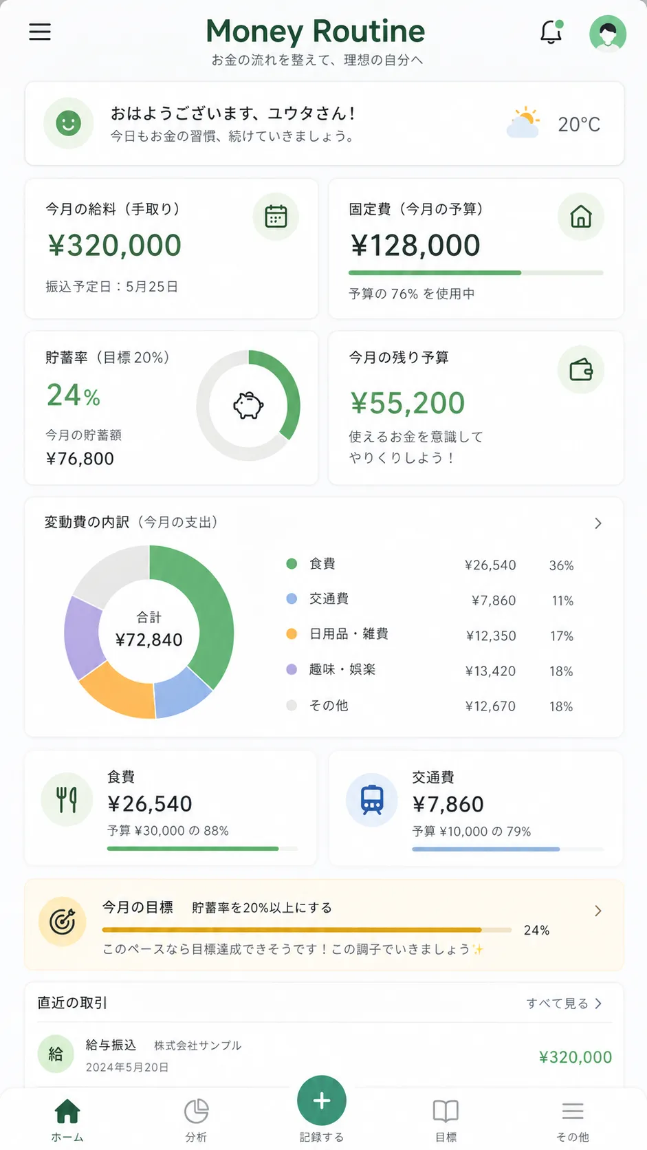 若手社会人向け家計ダッシュボード