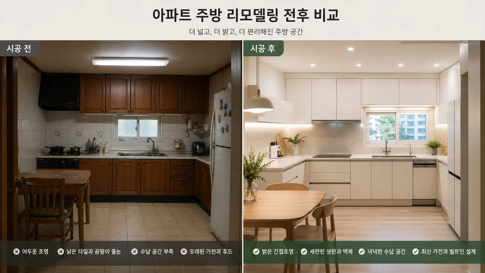아파트 주방 리모델링 전후 비교
