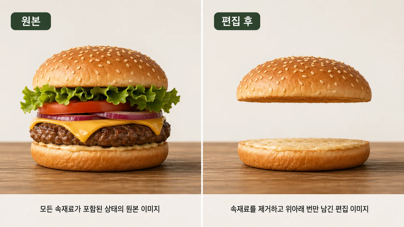버거 속재료 제거 전후 비교