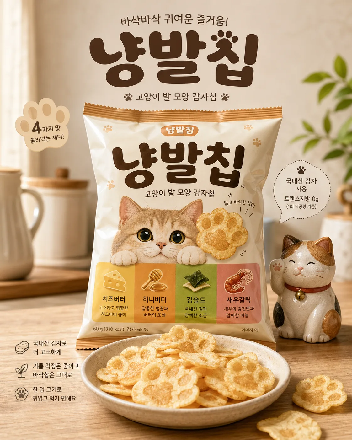 냥발칩 고양이 발 모양 과자 패키지