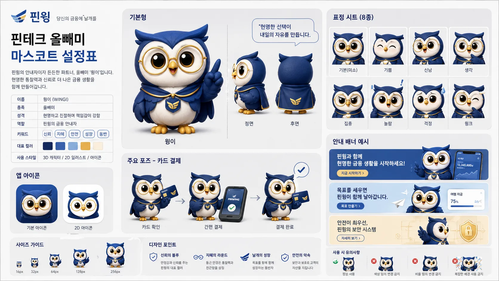 핀테크 올빼미 마스코트 설정표