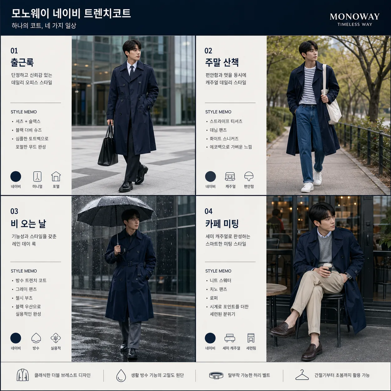 네이비 트렌치코트 착용 그리드