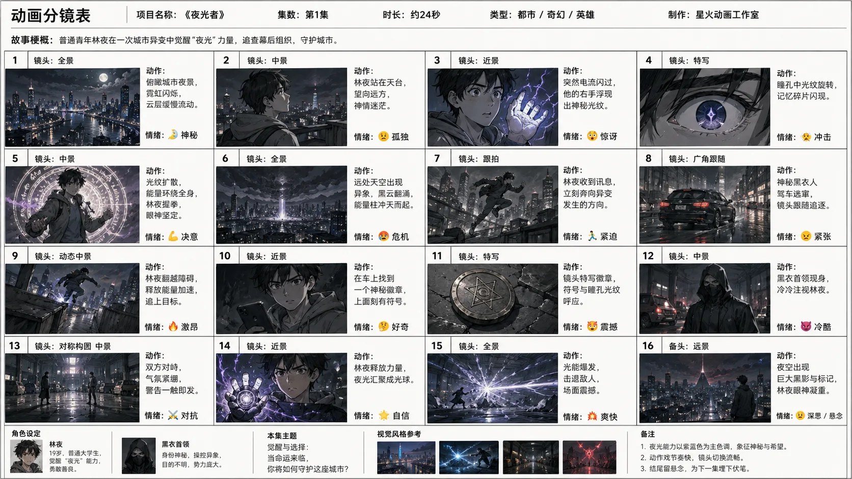 都市奇幻英雄动画分镜表