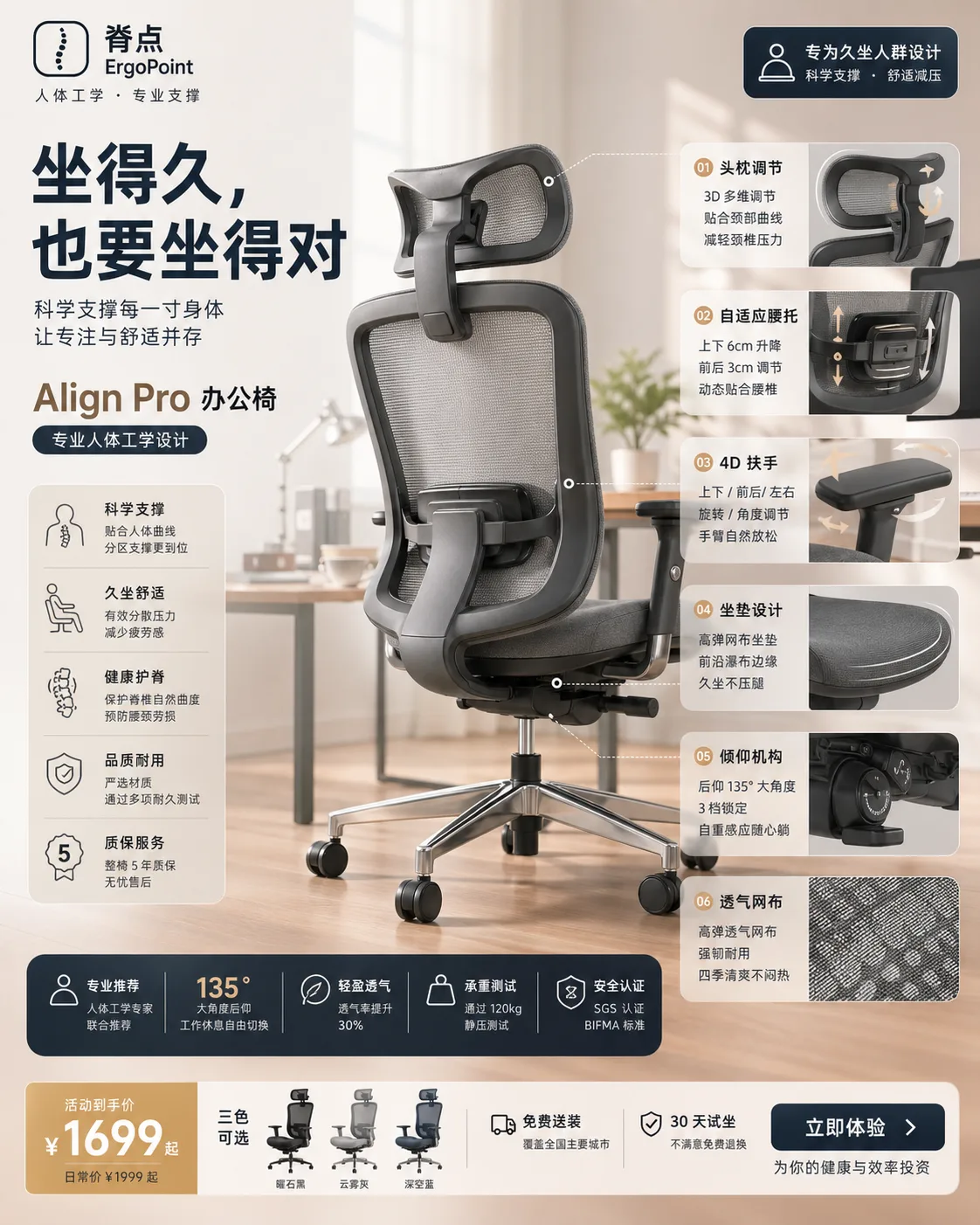 脊点办公椅功能海报