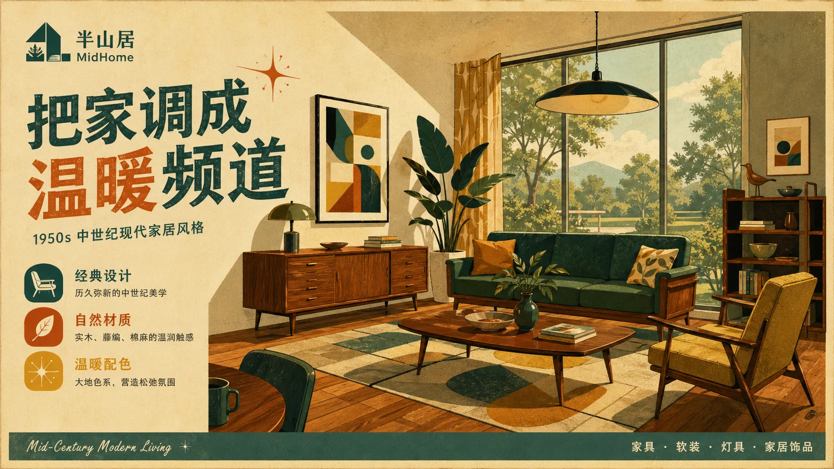 中世纪现代家居海报风格