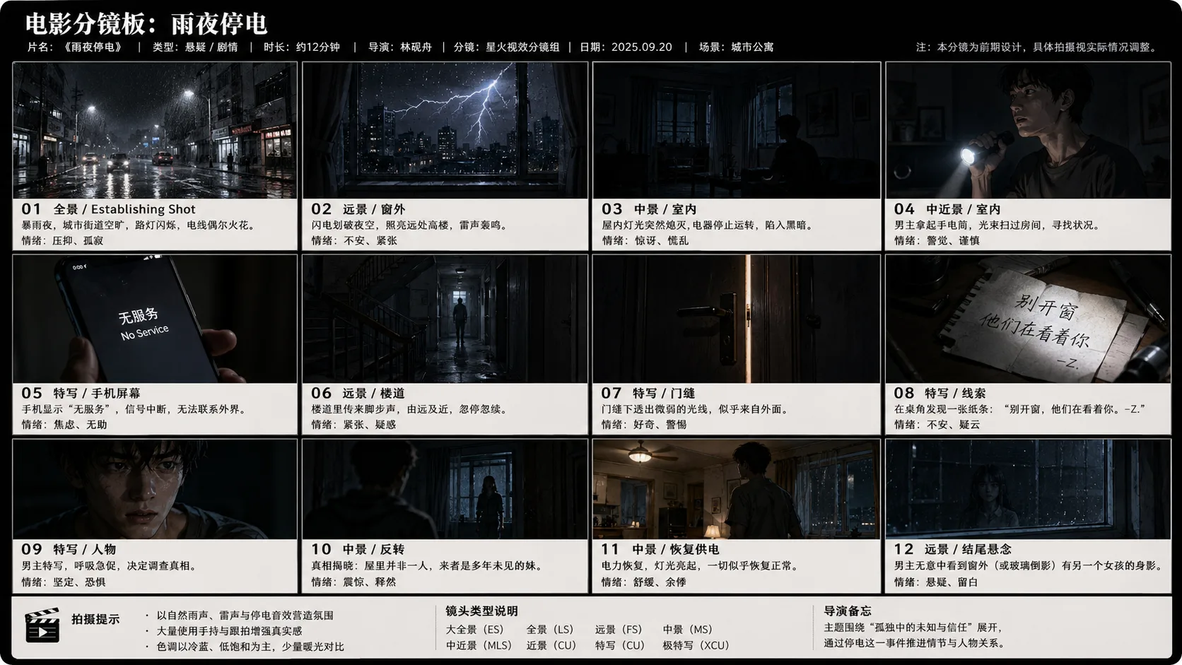 雨夜停电影分镜板
