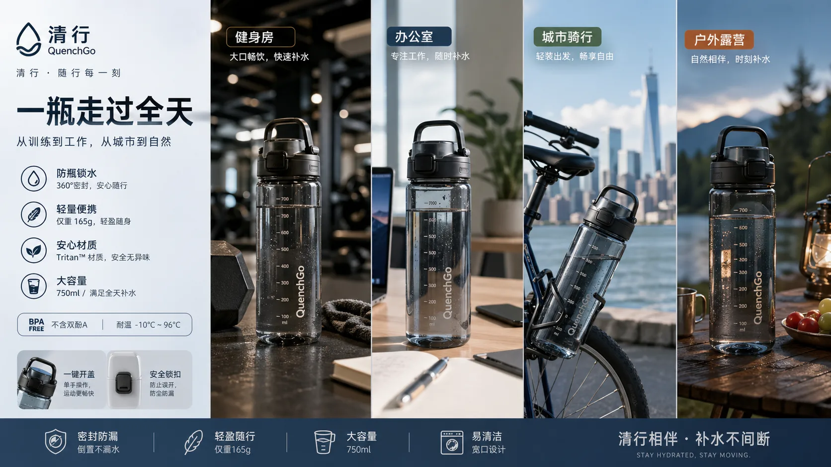 清行水瓶多场景合成海报