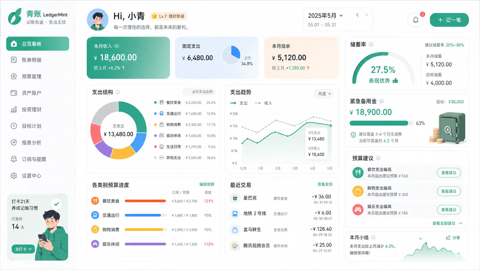 青账年轻白领预算仪表盘