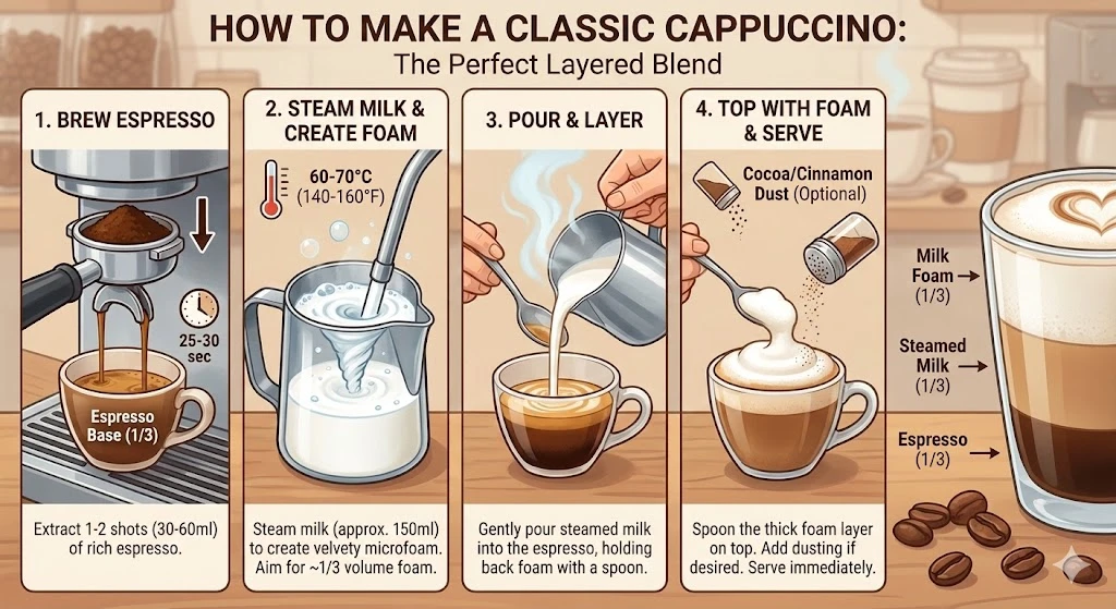Infografía de Cómo Hacer un Cappuccino Salida
