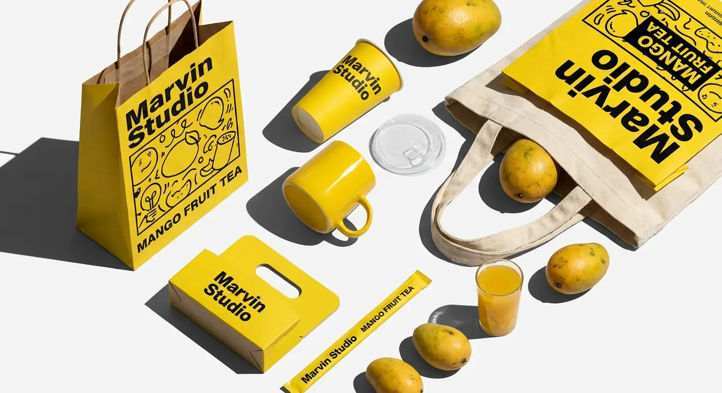 Fotografía Flat Lay de Marca: Tema de Té de Mango con Texturas de Materiales Distintas Salida