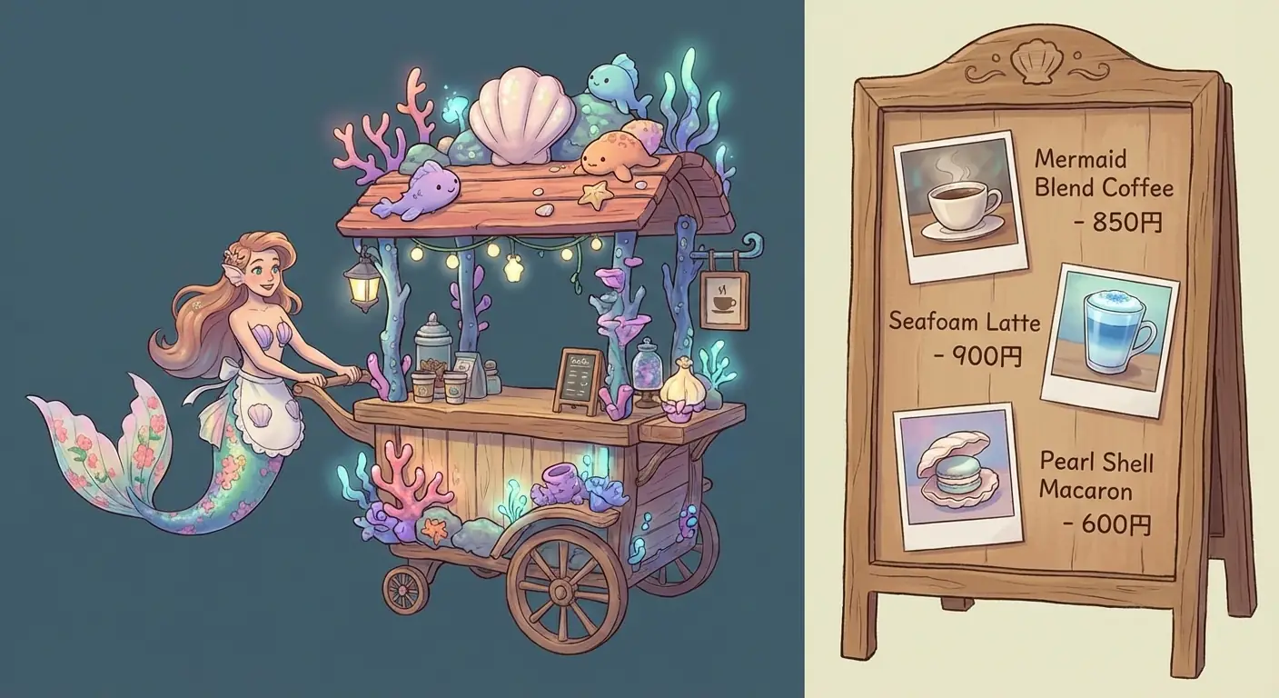 Diseño de Menú de Carrito de Café 3D de Dibujos Animados con Fotografía de Producto Salida