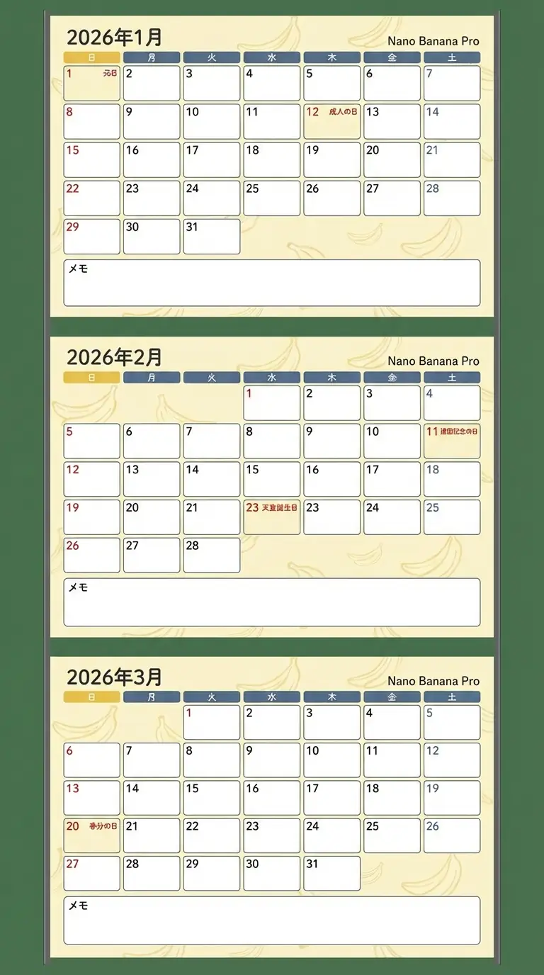 Diseño de Calendario Japonés 2026: Diseño Vertical de 12 Meses con Festivos y Espacios de Escritura Salida