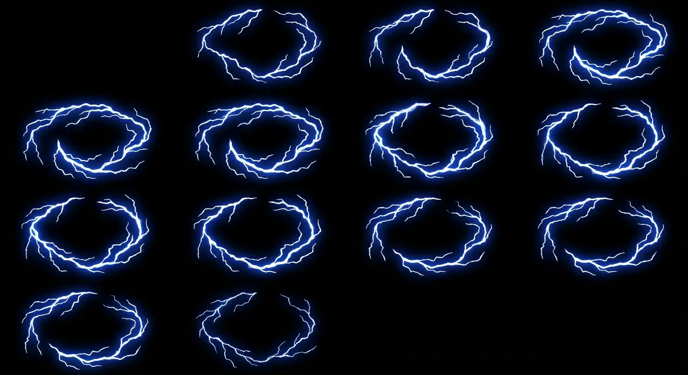 Animación Loop de VFX de Magia Relámpago: Textura de Asset de UI de Juego de 16 Fotogramas Salida