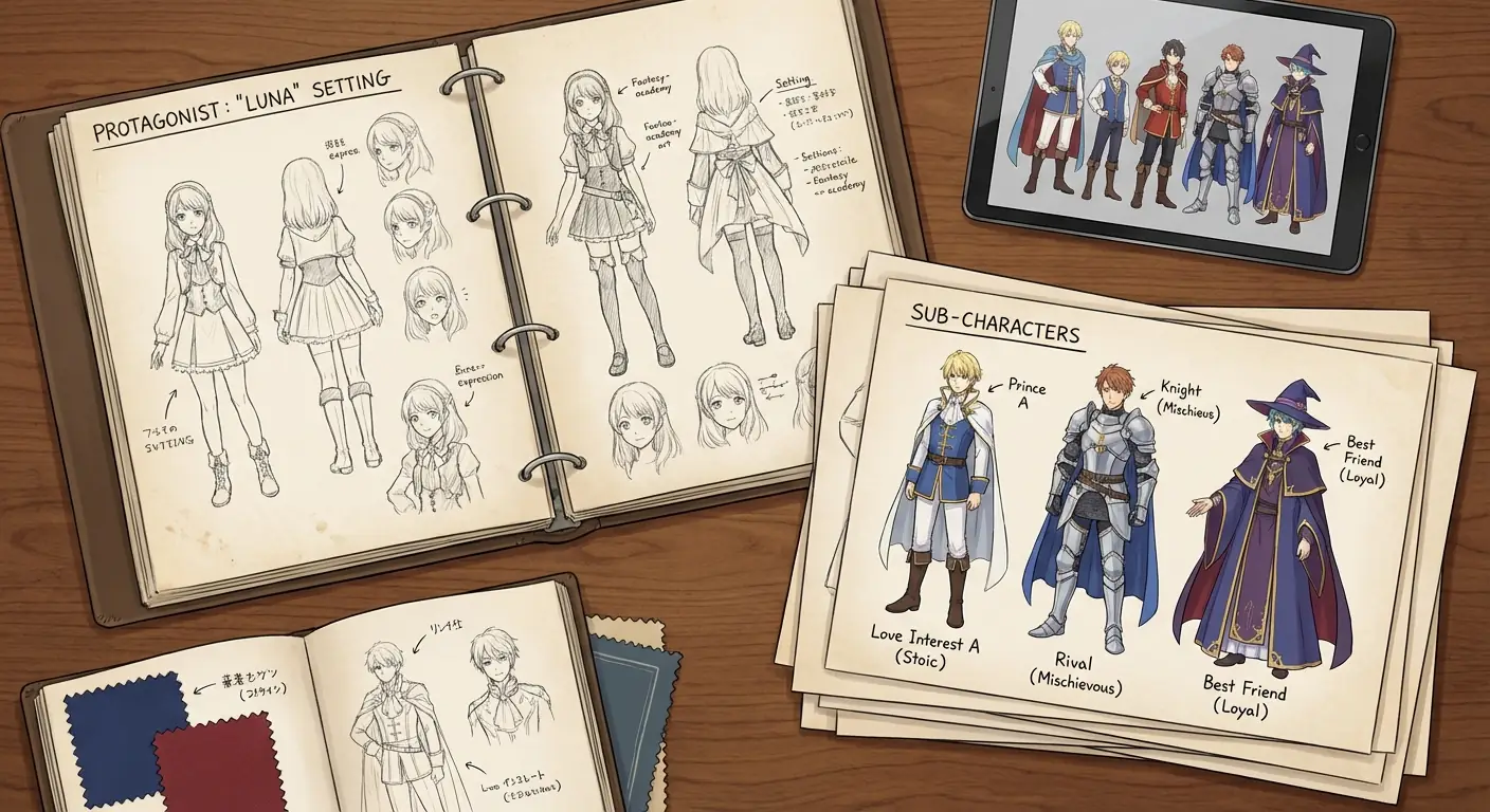 Colección de Diseño de Personajes de Otome Game: Set de Material de Protagonista y Personajes Secundarios Salida