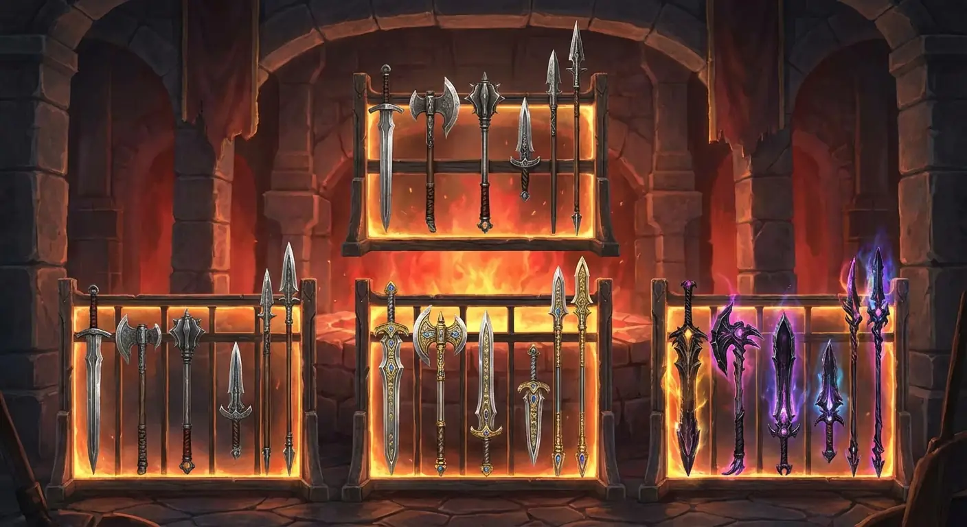 Atlas de Armas RPG: Sistema de 3 Categorías × 5 Tipos × 3 Niveles de Calidad Salida