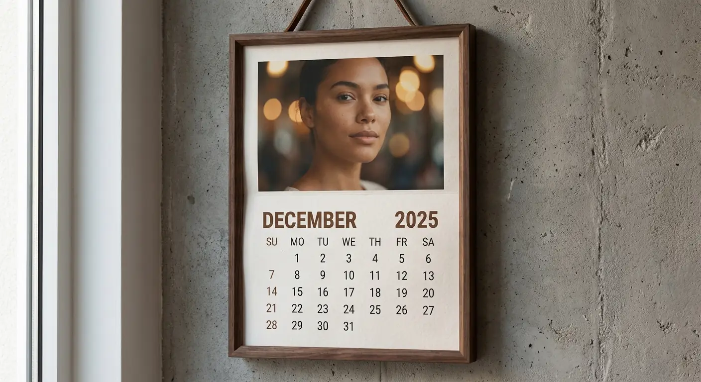 Diseño de Calendario de Pared Premium con Foto de Retrato y Diseño de Diciembre 2025 Salida