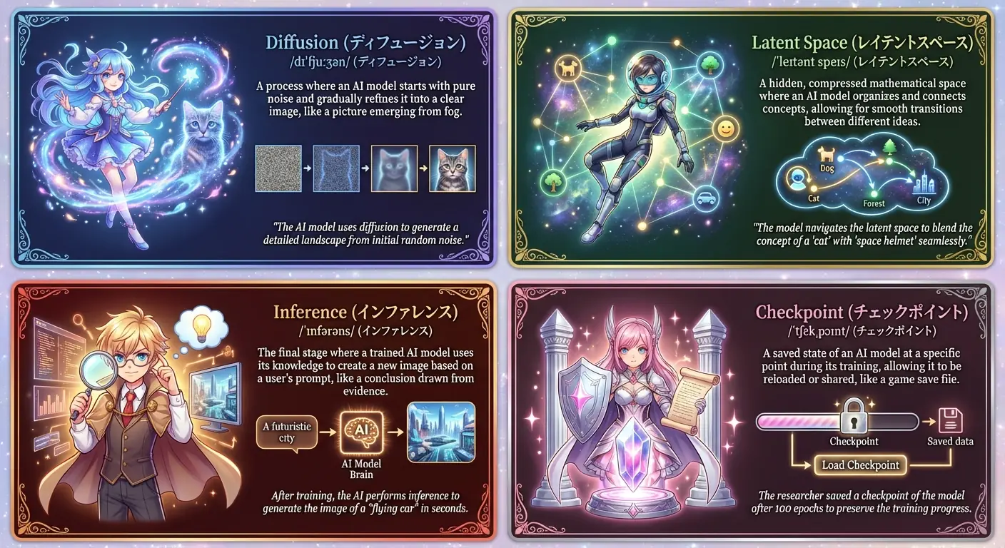Tarjetas Educativas de Vocabulario de Generación de Imágenes IA: Tarjetas Educativas Estilo Gacha Anime con Términos Bilingües Salida