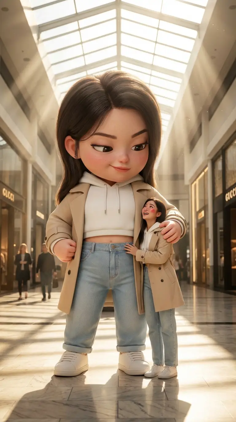 거대한 치비 vs 작은 인간: 초현실적인 아시아 아이돌 변신 출력