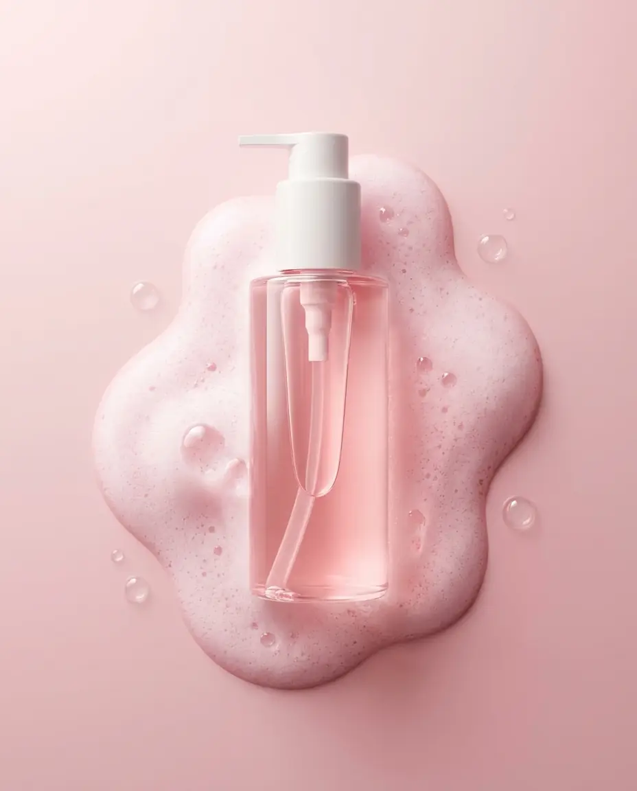 Skincare Luminoso: Botella de Limpiador de Lujo con Burbujas de Espuma Salida