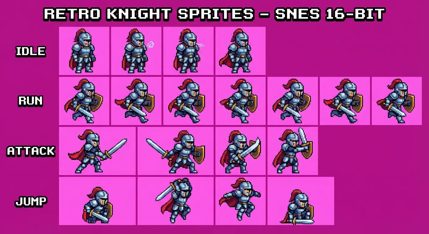 Retro Knight Pixel Art Sprite Sheet