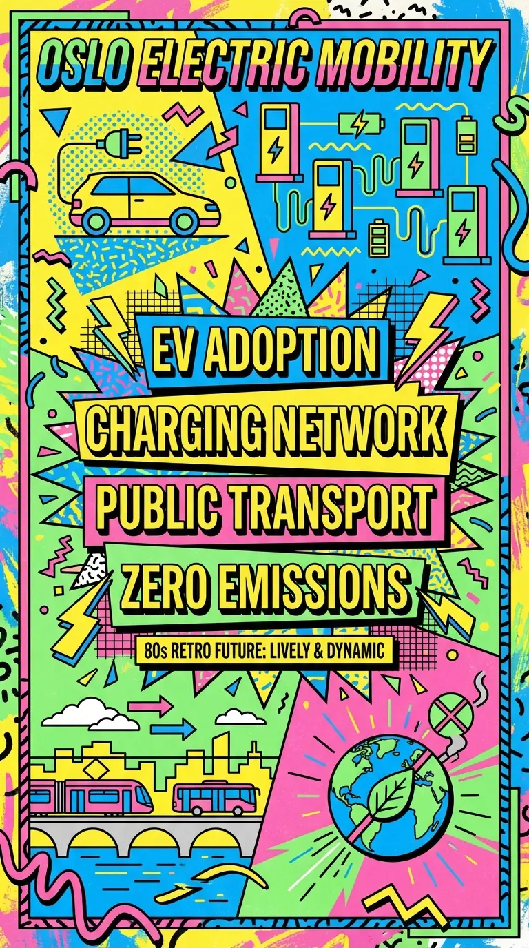 Oslo Electric Mobility infographic, Memphis pop art style