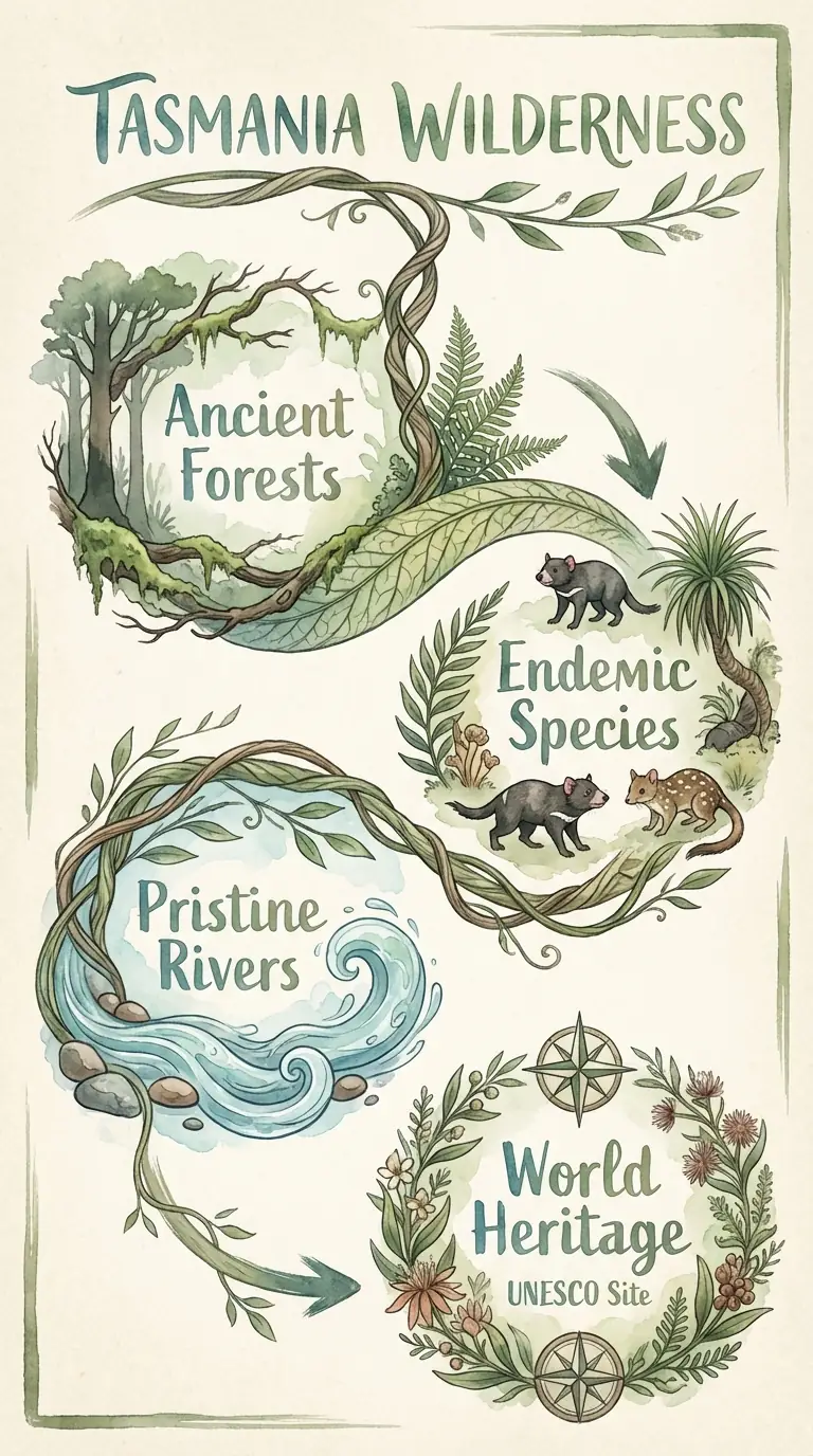 Tasmania Wilderness infographic, organic ecological style