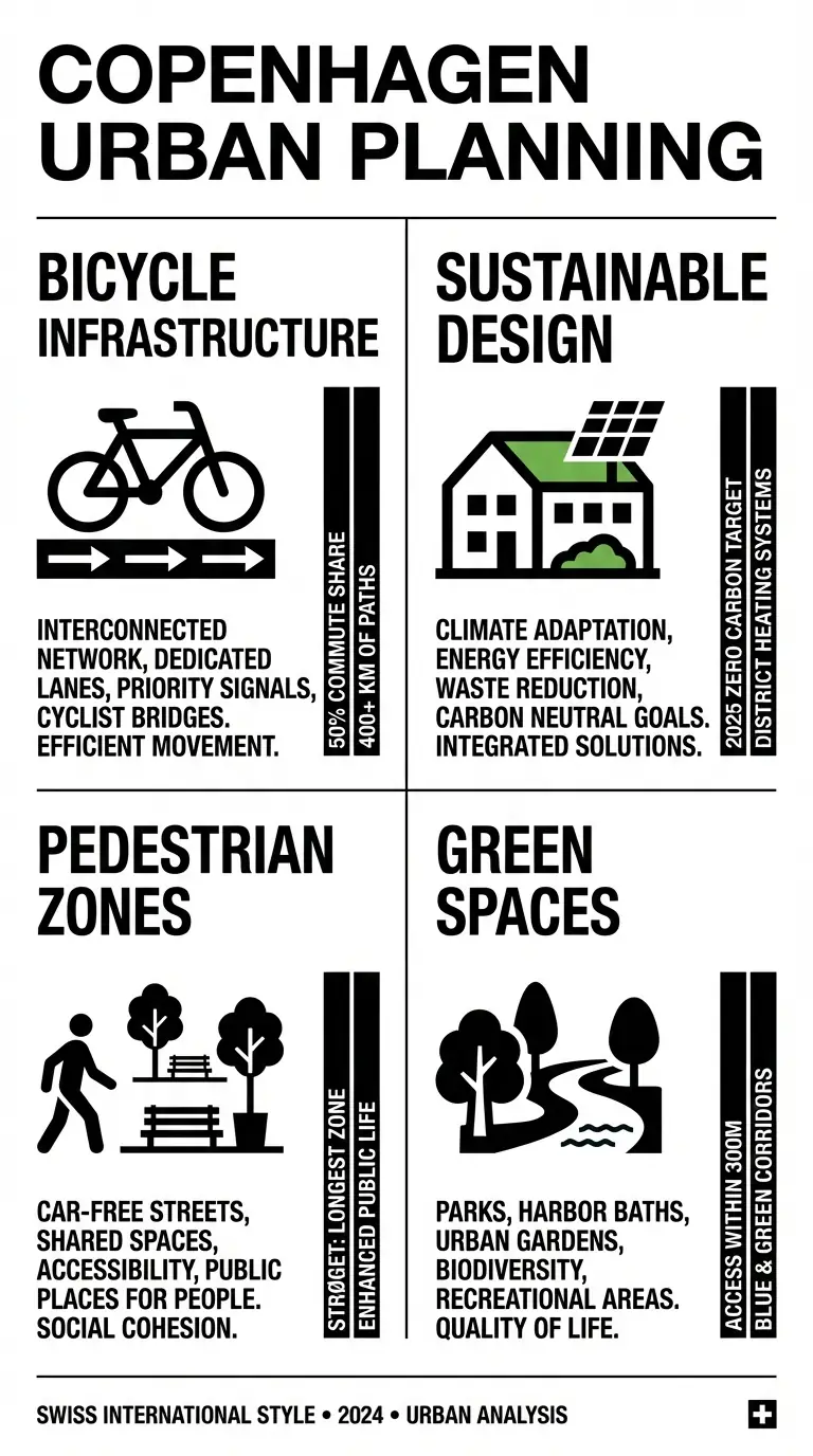 Copenhagen Urban Planning infographic, classic Swiss International Style
