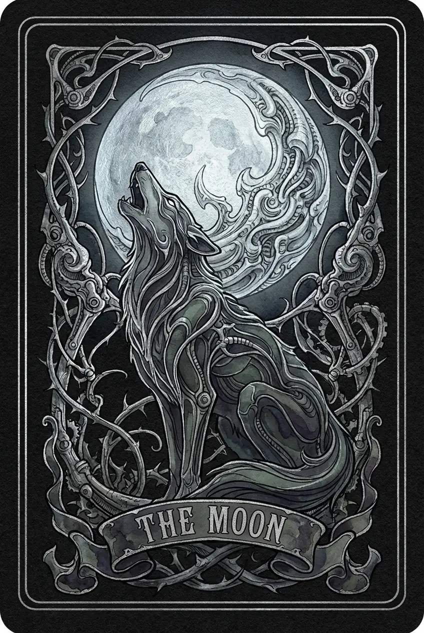 Dark Art Nouveau Tarot Card - The Moon