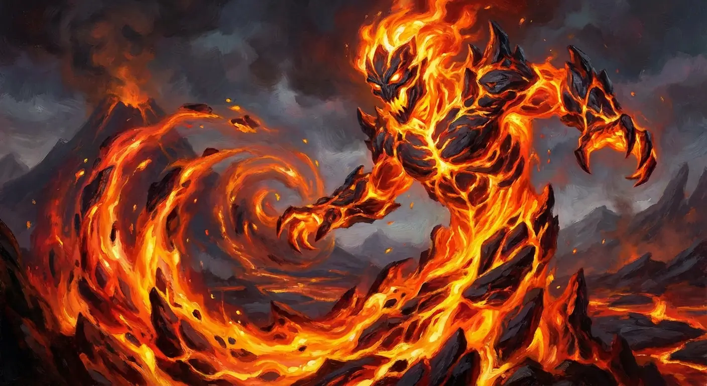 Card Illustration Pure Art - Fire Elemental Spirit Magma Flame Magic the Gathering Style High Fantasy Oil Painting Borderless