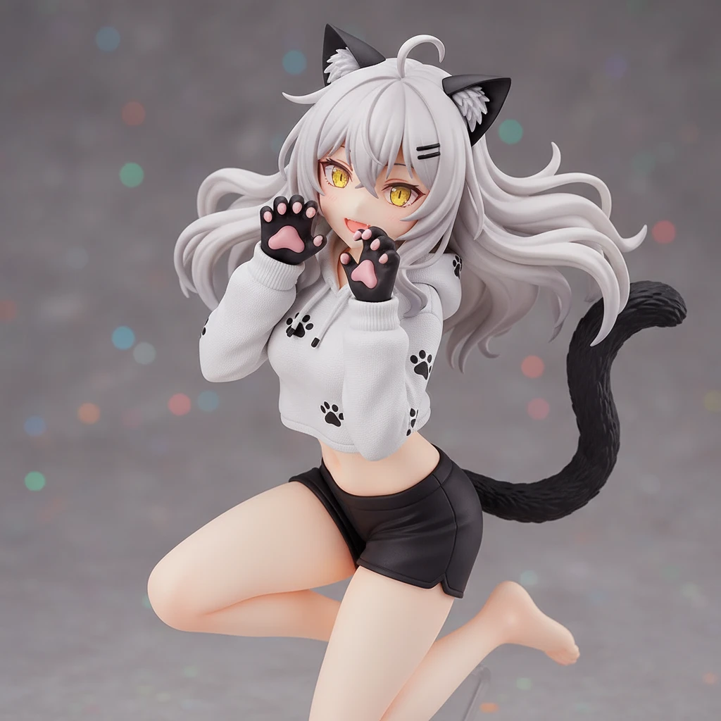 A playful anime figure of a catgirl in a crouching pose.