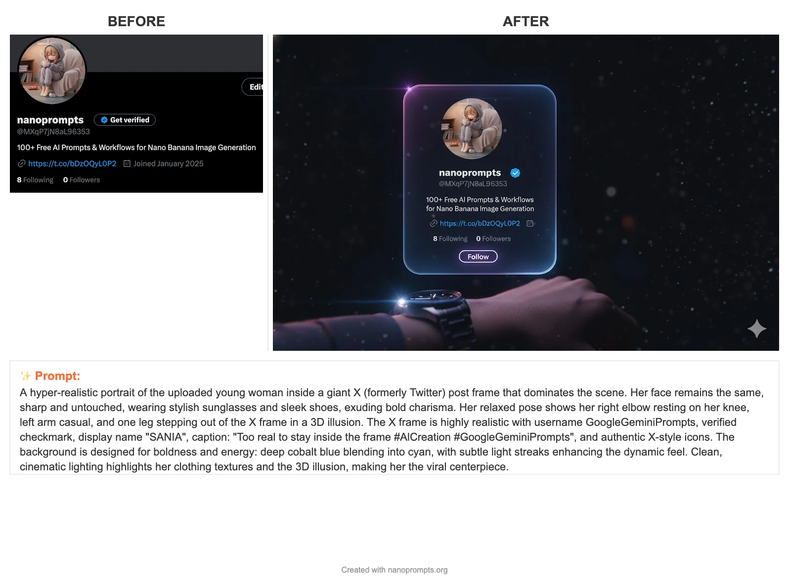 Comparison image showing the before and after of the AI prompt.